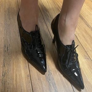 Black Paten Ann Taylor Lace Up Heels